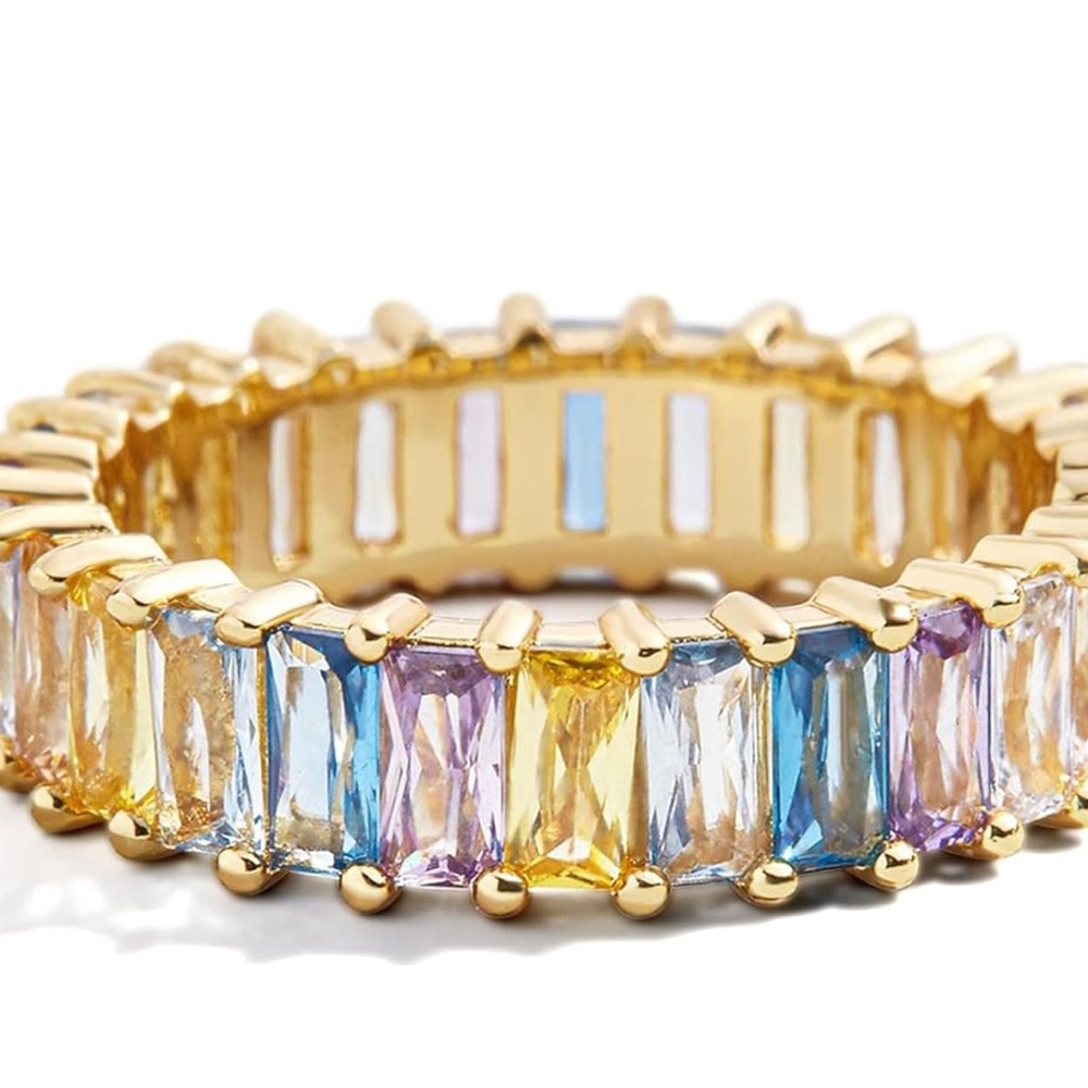 14k Gold Plated Baguette Rainbow 🌈 Opalescent Ring